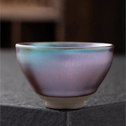 Mythstone Chinese Purple Pink Blue Jianzhan Kiln Change Porcelain Teacup Kung Fu Tea Cup