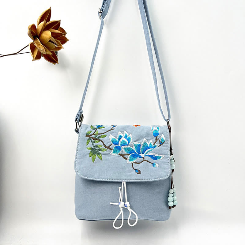 Bolso bandolera con bordado de camelia, epifilo, gardenia y flores de cerezo de Mythstone, bolso de hombro, bolso para teléfono móvil