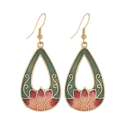 Mythstone Lotus Butterfly Flower Alloy Copper Enlightenment Drop Earrings