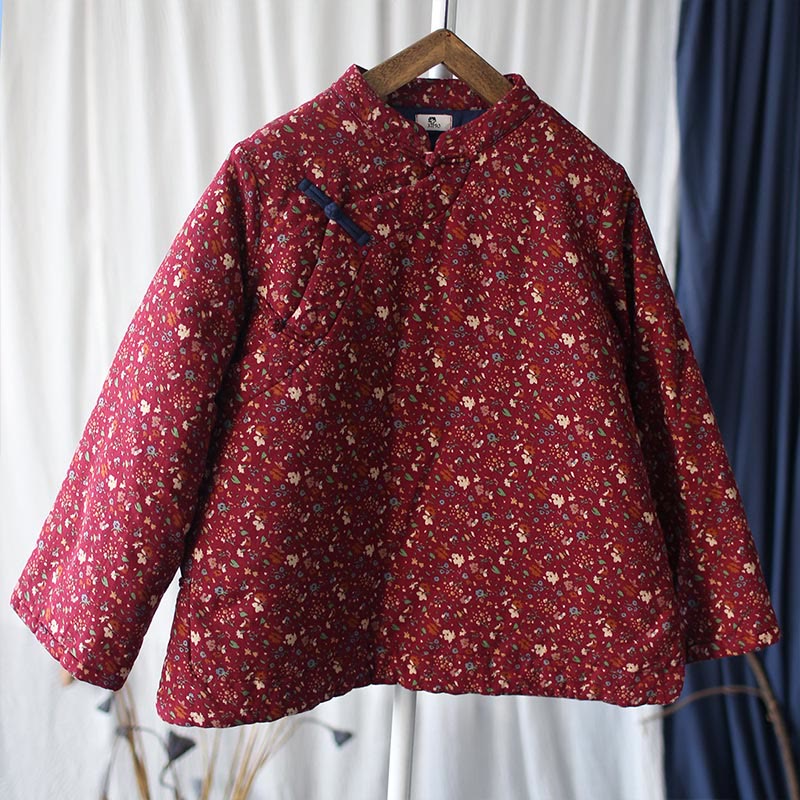 Mythstone Flowers Cotton Linen Jacket Shirt Chinese Northeast Style Winter Clothing