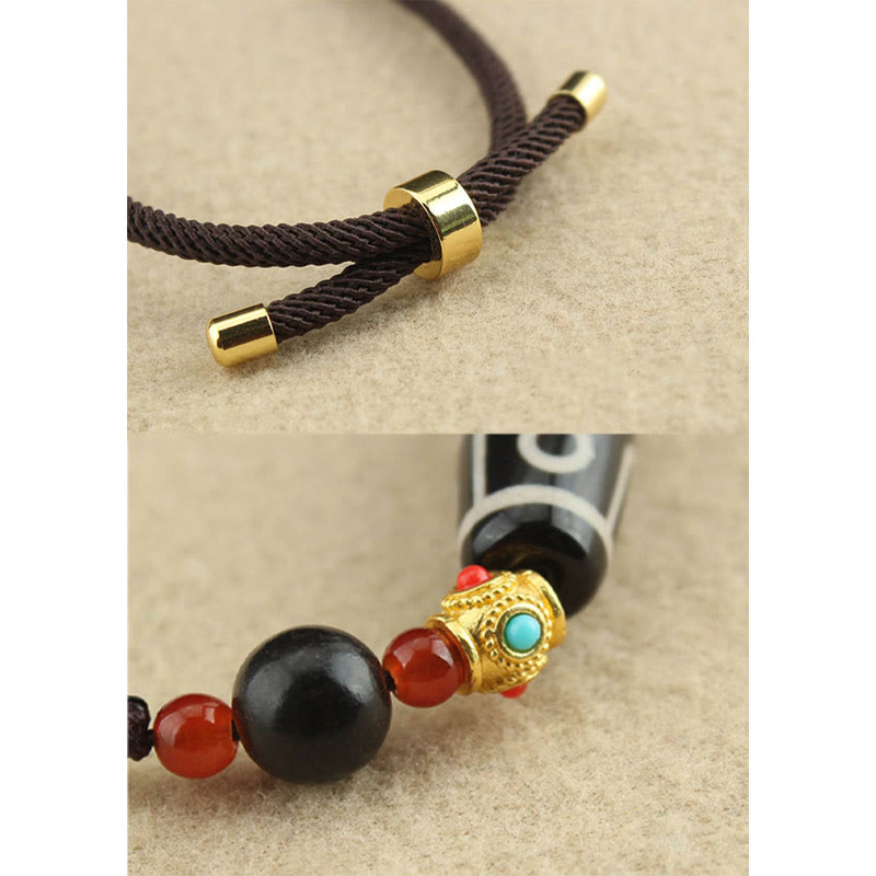 Mythstone Tibetan Nine-Eye Dzi Bead Protection Blessings String Necklace Pendant