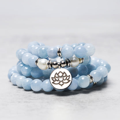 Mythstone 108 Mala Beads Aquamarine Healing Bracelet