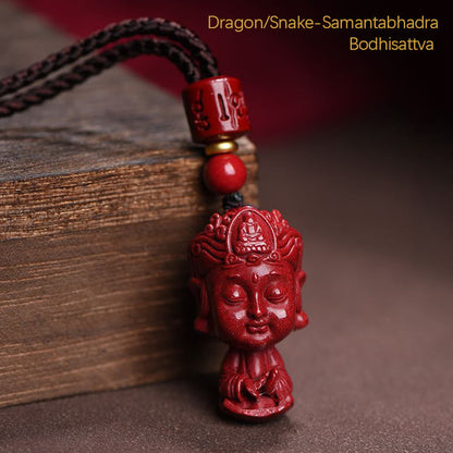 Mythstone Chinese Zodiac Natal Buddha Natural Cinnabar Amulet Keep Away Evil Spirits Necklace Pendant