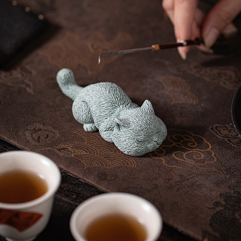 Figura decorativa de escritorio para mascota de té con forma de gato pequeño de Mythstone 