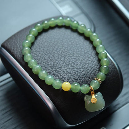 Mythstone 925 Sterling Silver Plated Gold Natural Hetian Jade Bead Gourd Lotus Bamboo Fu Character Luck Bracelet