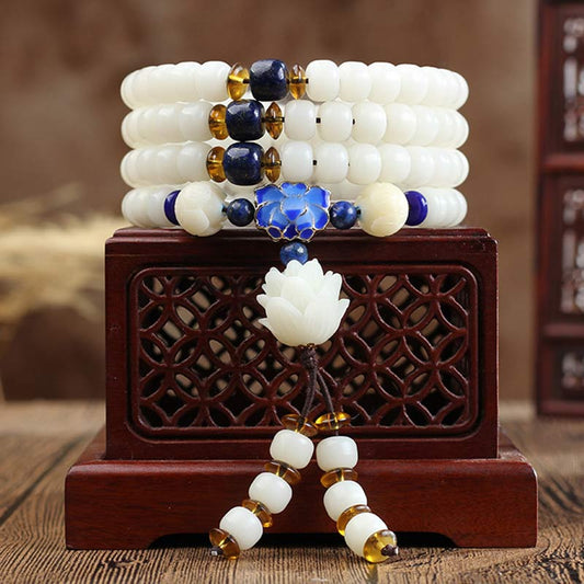 Mythstone White Bodhi Lotus Mala Focus Bracelet