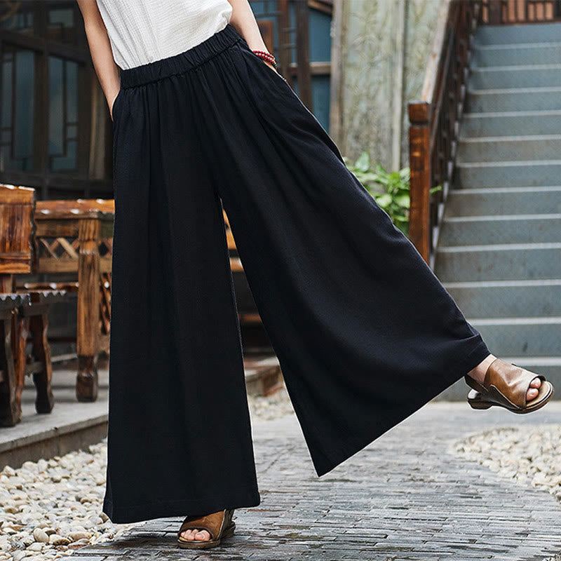 Mythstone Solid Color Loose Yoga Wide Leg Pants With Pockets