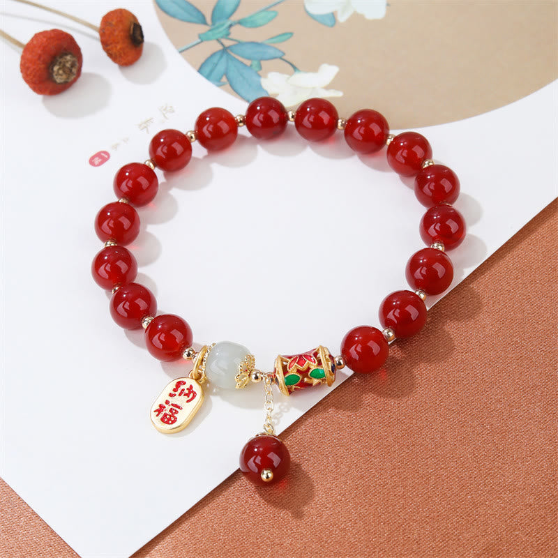 Mythstone Natural Red Agate Jade Confidence Fortune Blessing Charm Bracelet