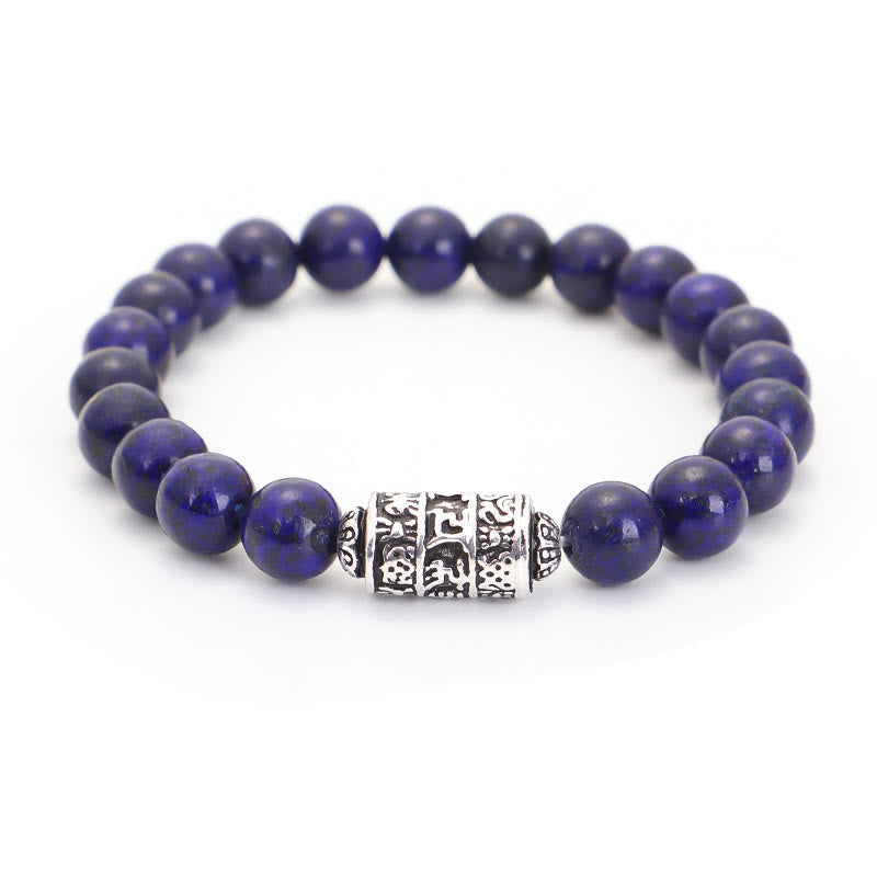 Pulsera positiva con cuentas de Om Mani Padme Hum, pietersita, lazurita natural y piedra mitológica 