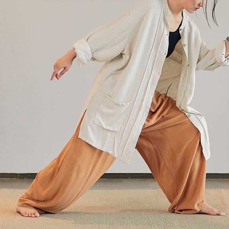 Mythstone Plain Long Sleeve Coat Jacket Top Wide Leg Pants Zen Tai Chi Yoga Meditation Clothing