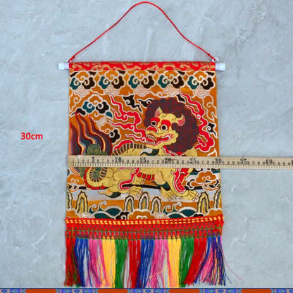 Mythstone Feng Shui Kirin Spiritual Colorful Tassel Wall Art