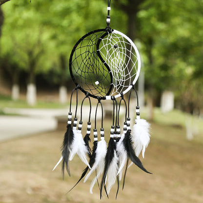 Mythstone Yin Yang  Dream Catcher Circular Net with Feathers Balance Decoration