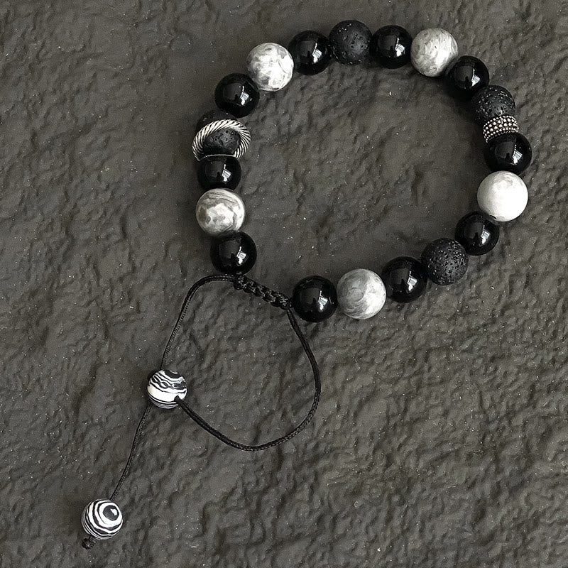 Mythstone Vintage Lava Rock Black OMythstoneidian Picasso Jasper Beads Support Rope Bracelet