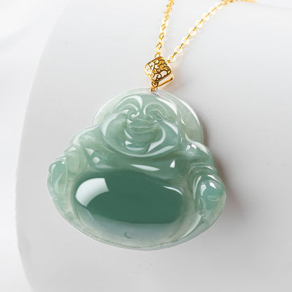 Mythstone Laughing Buddha Natural Jade Prosperity Abundance Necklace Pendant