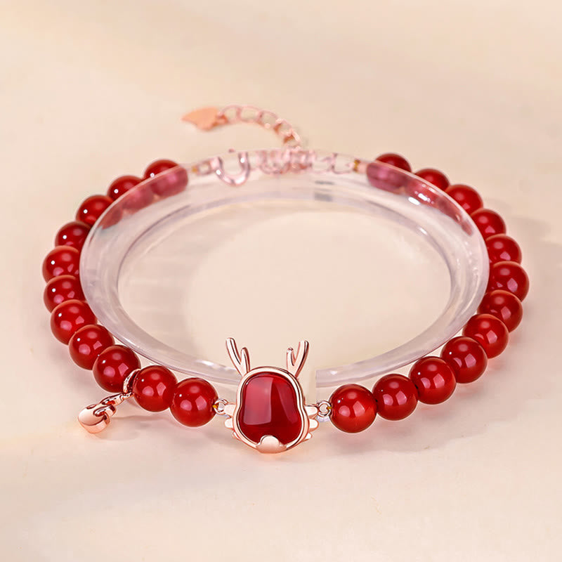 Mythstone 925 Sterling Silver Year Of The Dragon Natural Red Agate Attract Fortune Dragon Luck Chain Bracelet