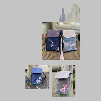 Mythstone Waterproof Handmade Embroidered Lotus Flowers Crossbody Bag Shoulder Bag Cellphone Bag