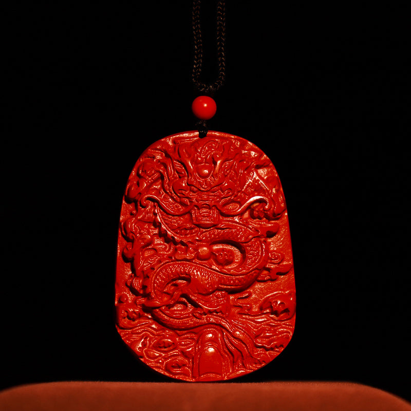 Mythstone Year of the Dragon Natural Cinnabar Luck Protection Necklace Pendant