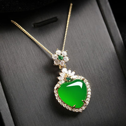 Mythstone Green Chalcedony Love Heart Design Strength Necklace Pendant