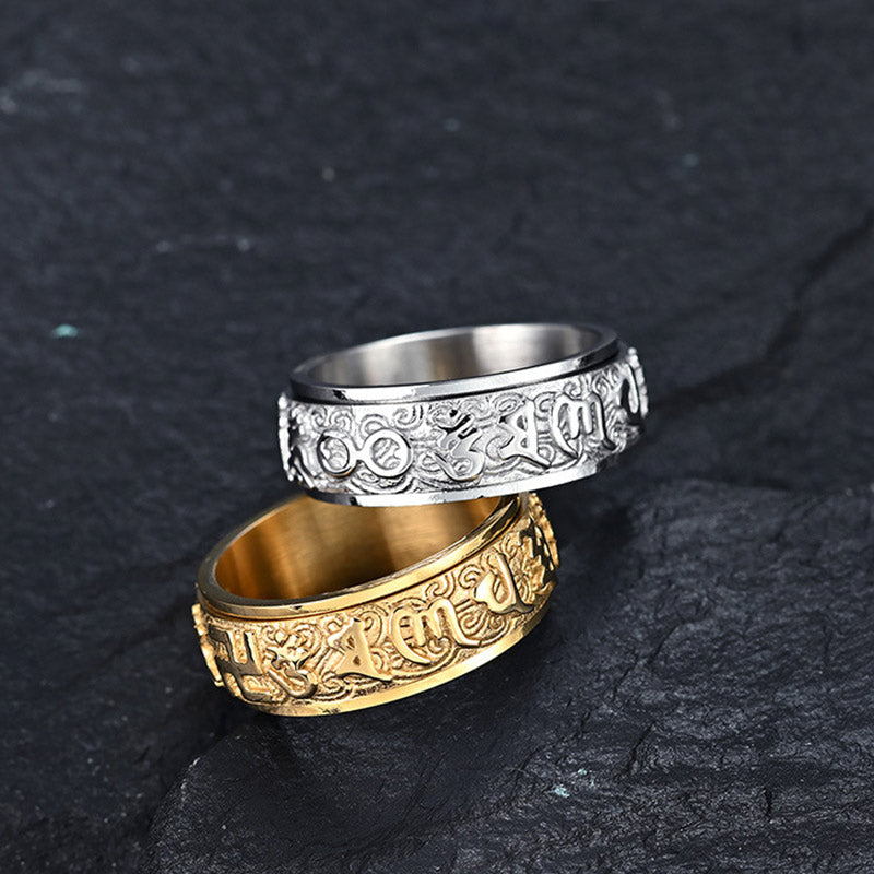 Mythstone Six True Words Balance Calm Titanium Steel Ring