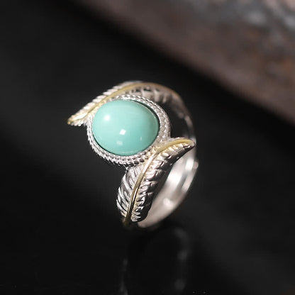 Mythstone 925 Sterling Silver Turquoise Feather Strength Protection Ring