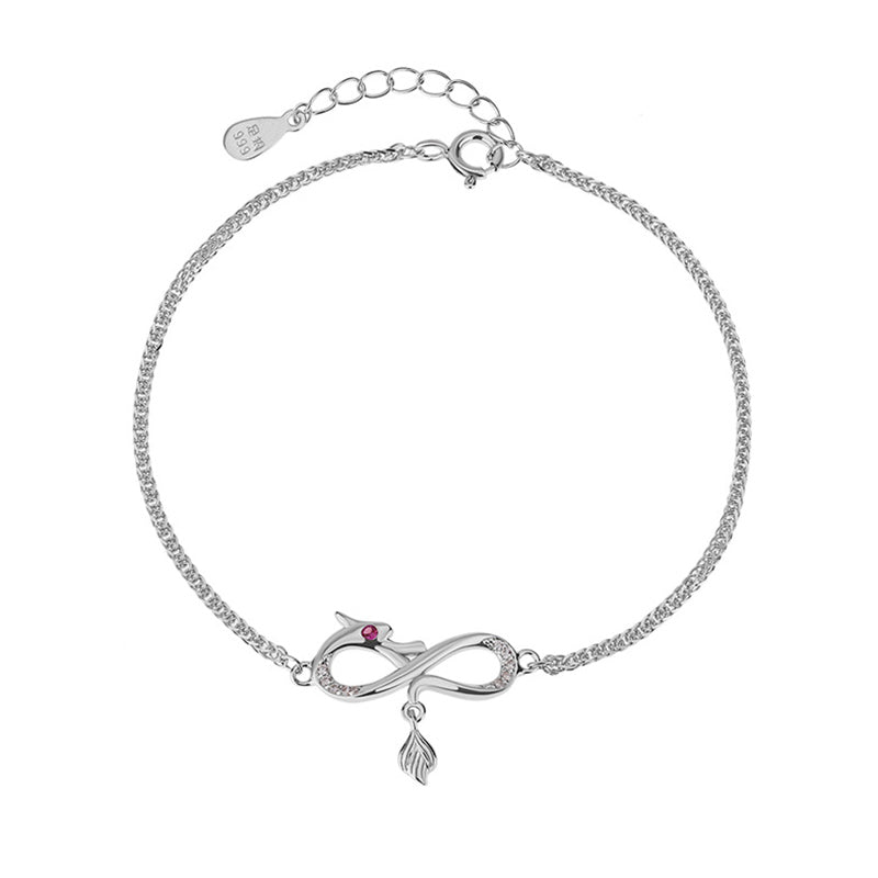 Pulsera de plata de ley 999 con amuleto de cola de nudo infinito y circonitas del año del dragón de Mythstone 