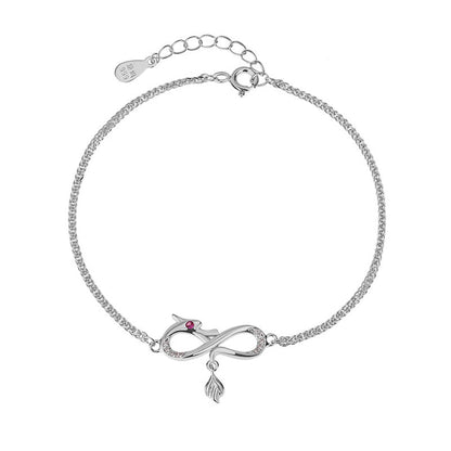 Pulsera de plata de ley 999 con amuleto de cola de nudo infinito y circonitas del año del dragón de Mythstone 