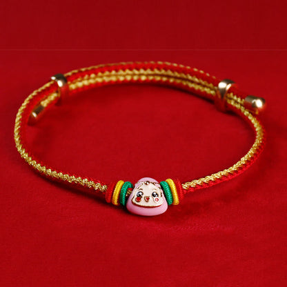 Mythstone Colorful Rope Zongzi Pattern Fu Character Luck Handmade Bracelet