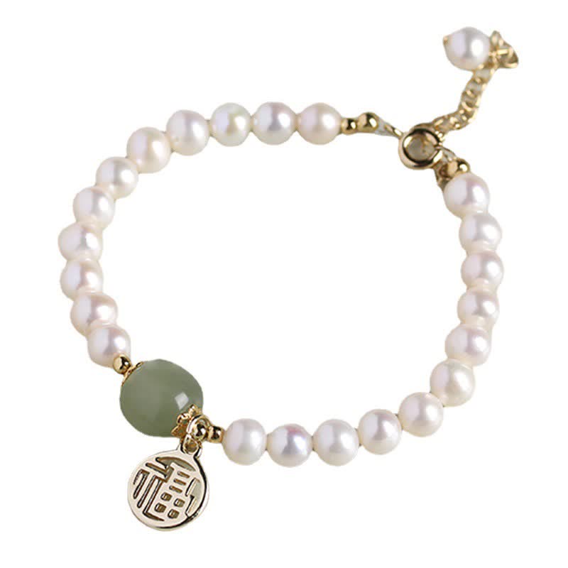 Mythstone Natural Pearl Hetian Jade Happiness Healing Bead Bracelet