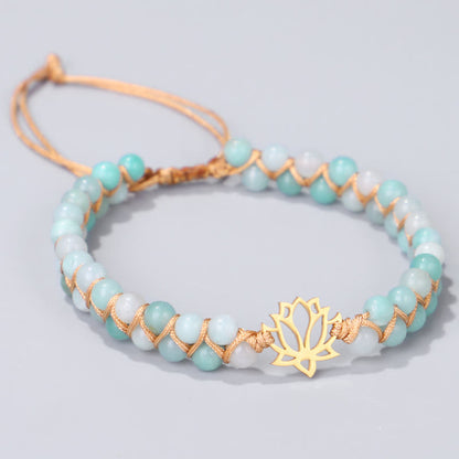 Mythstone Amazonite Beads Lotus Flower Balance Weave Bracelet