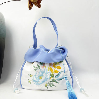 Mythstone Suzhou Embroidery Camellia Magnolia Peony Lotus Silk Tote Crossbody Bag Shoulder Bag Handbag