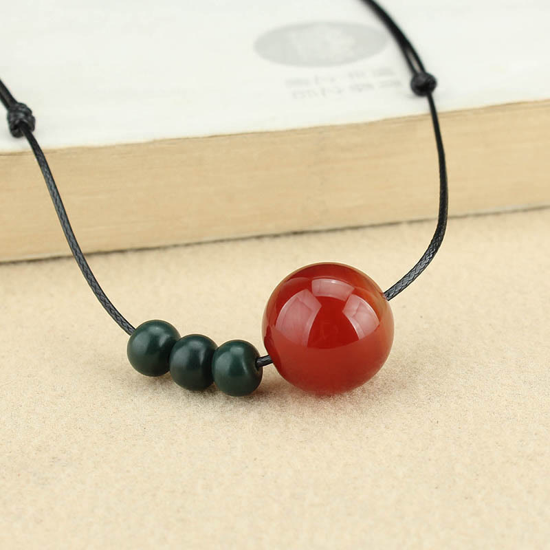 Mythstone Red Agate Green Aventurine Green Bodhi Seed Bead Calm Leather Rope Necklace Pendant