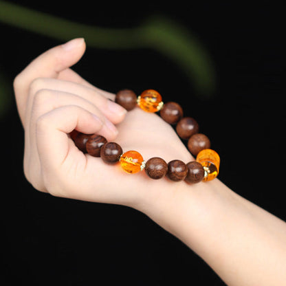 Mythstone Natural Phoebe Zhennan Wood Om Mani Padme Hum God Of Wealth Crystal Protection Bracelet