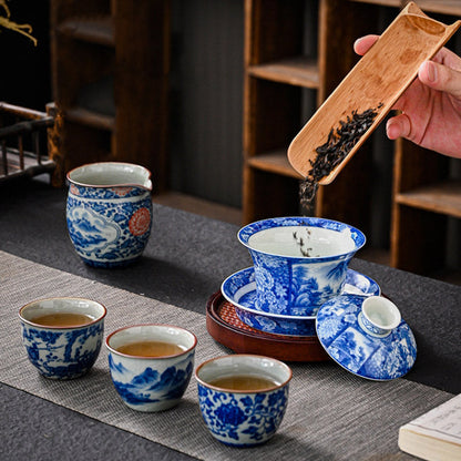 Mythstone Jingdezhen Dragon Phoenix Pavilion Pine Flower Ceramic Gaiwan Sancai Teacup Kung Fu Tea Cup And Saucer With Lid 170ml