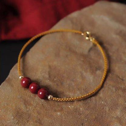 Mythstone 14K Gold Plated Natural Cinnabar Blessing String Braided Bracelet