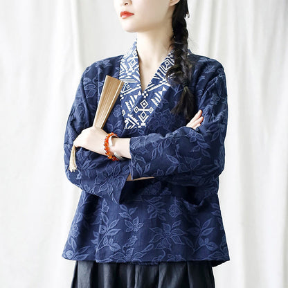 Mythstone Flower Jacquard V-Neck Long Sleeve Jacket