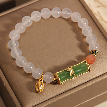 Mythstone Natural White Agate Jadeite Bamboo Beads Positivity Bracelet