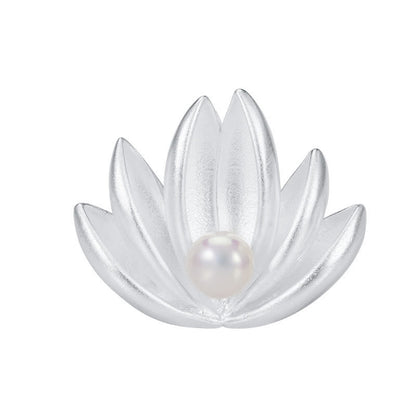 Mythstone 925 Sterling Silver Lotus Flower Pearl New Beginning Brooch