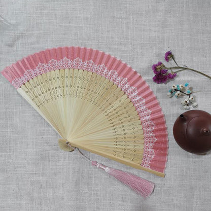 Mythstone Simple Hollow Engraved Handheld Bamboo Folding Fan