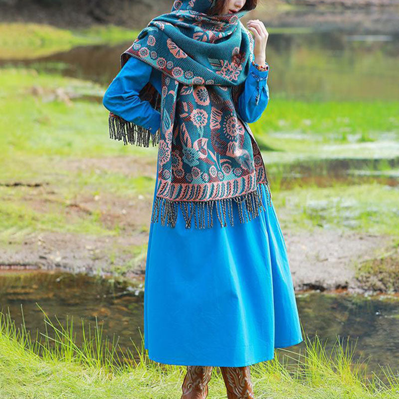 Chal acogedor para viaje con diseño de hojas y flores tibetanas de Mythstone