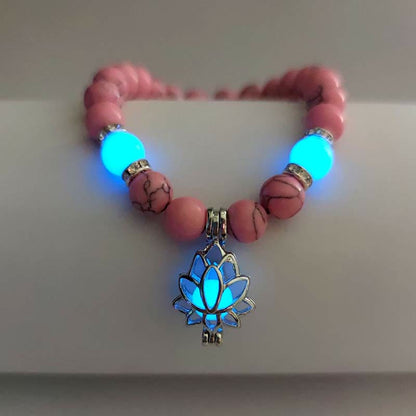 MythStone Tibetan Turquoise Glowstone Luminous Bead Lotus Protection Bracelet