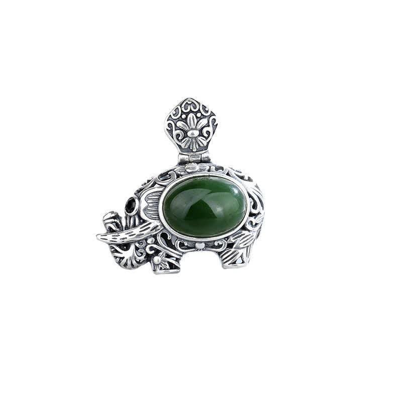 Mythstone 925 Sterling Silver Hetian Cyan Jade Elephant Success Necklace Pendant