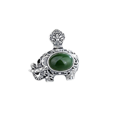 Mythstone 925 Sterling Silver Hetian Cyan Jade Elephant Success Necklace Pendant