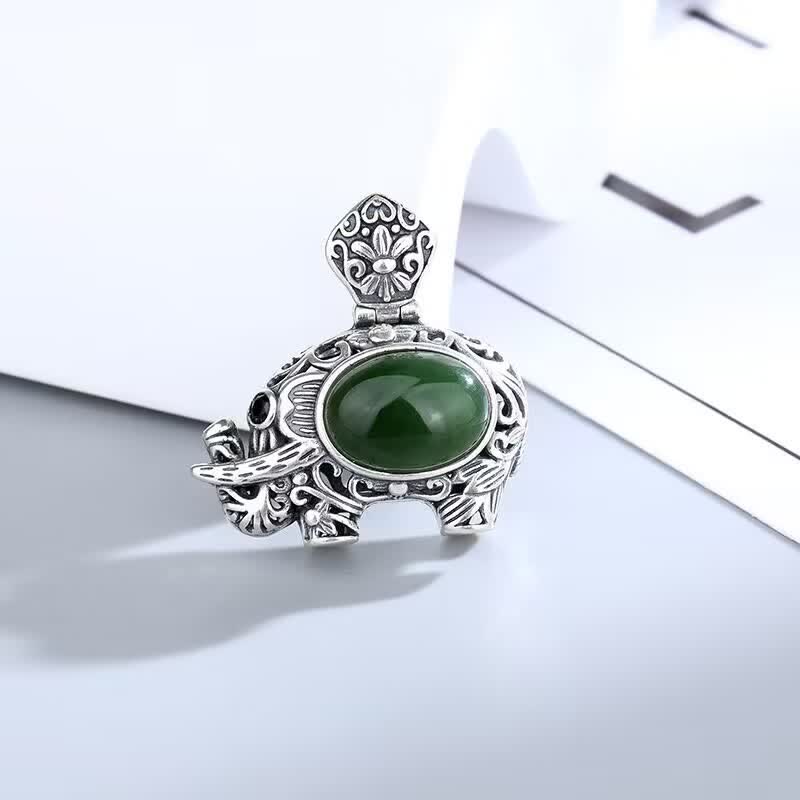 Mythstone 925 Sterling Silver Hetian Cyan Jade Elephant Success Necklace Pendant