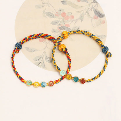 Pulsera trenzada de hilo de color Dunhuang hecha a mano con protección de la paz y la alegría Mythstone 