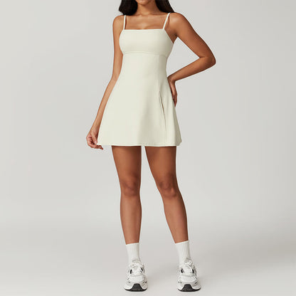 Vestido deportivo para mujer Mythstone de color liso, sin espalda, para tenis y yoga 