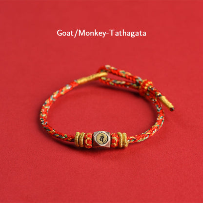 Mythstone 925 Sterling Silver Chinese Zodiac Natal Buddha Red Colorful Rope Luck Handcrafted Bracelet