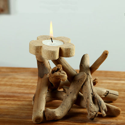 Candelabro de madera con diseño de flores de Mythstone, candelabro decorativo para el hogar 