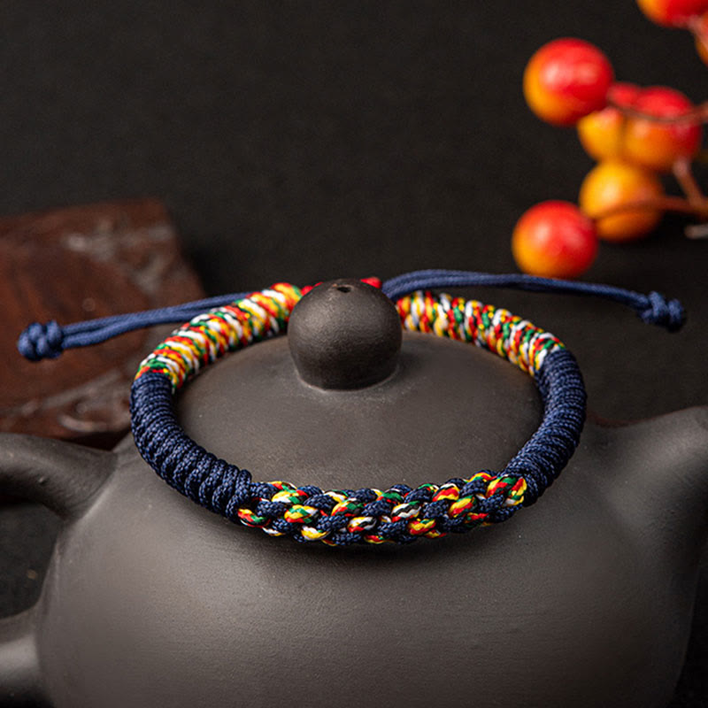 Pulsera trenzada de nudos de la suerte con nudos King Kong coloridos hechos a mano tibetanos Mythstone