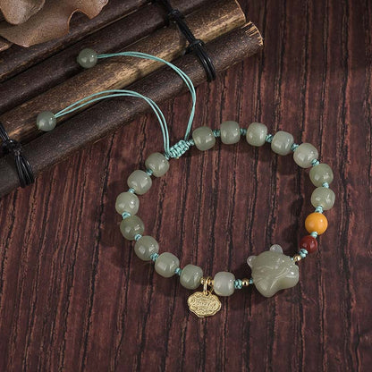 Mythstone Chinese Zodiac Tiger Jade Blessing String Bracelet