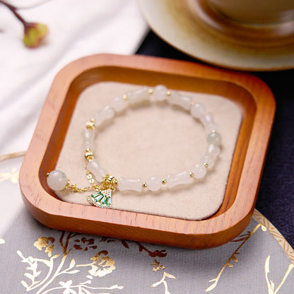 Mythstone Tianshan White Jade Bamboo Pattern Luck Blessing Bracelet